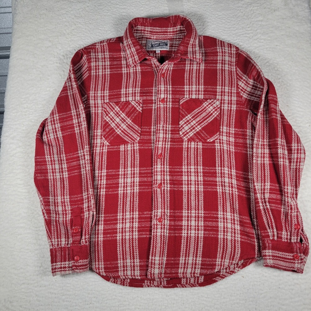 Schott Bros Flannel Shirt Mens Large Red Plaid Heavyweight Button Up SH1606